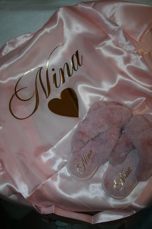 Peignoir et tong floqué