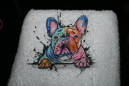 Serviette de bain bouledogue artistique
